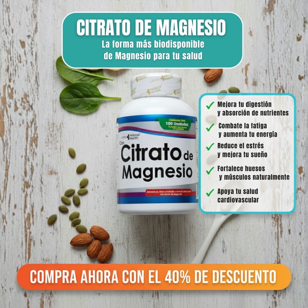 CITRATO DE MAGNESIO: LA FORMA MÁS BIODISPONIBLE Y EFECTIVA DEL MERCADO, MEJORA TU DIGESTIÓN, SUEÑO Y ENERGÍA NATURALMENTE.